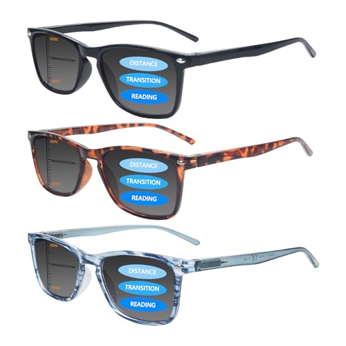 Sumkyle 3 Pack Progressive Multifocal Reading Sunglasses for Women Men UV Protection Trifocal Sun Readers with Spring Hinge (Sun 3 Mix,2.25) - Image 1