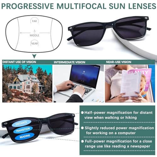 Sumkyle 3 Pack Progressive Multifocal Reading Sunglasses for Women Men UV Protection Trifocal Sun Readers with Spring Hinge (Sun 3 Mix,2.25) - Image 3