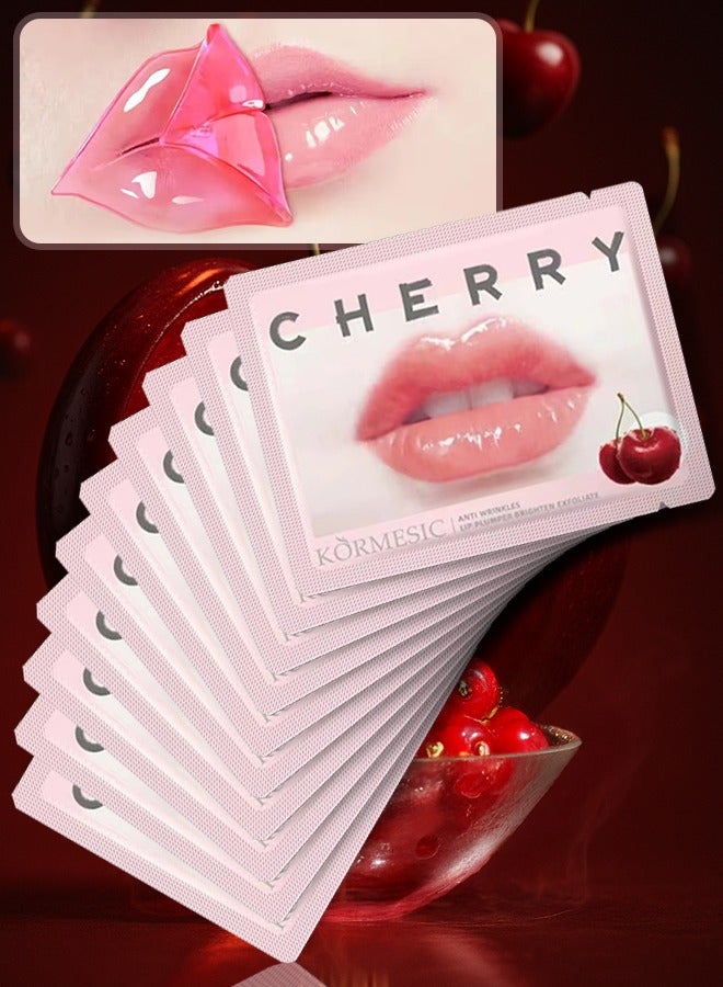 Kormesic 10 قطع قناع شفاه الكرز لترطيب الشفاه وتحسين الشفاه المتشققة وتجاعيد الشفاه وتغذية وتنعيم وتقليل خطوط الشفاه مجموعة أقنعة الشفاه للنساء والرجال لجميع أنواع البشرة