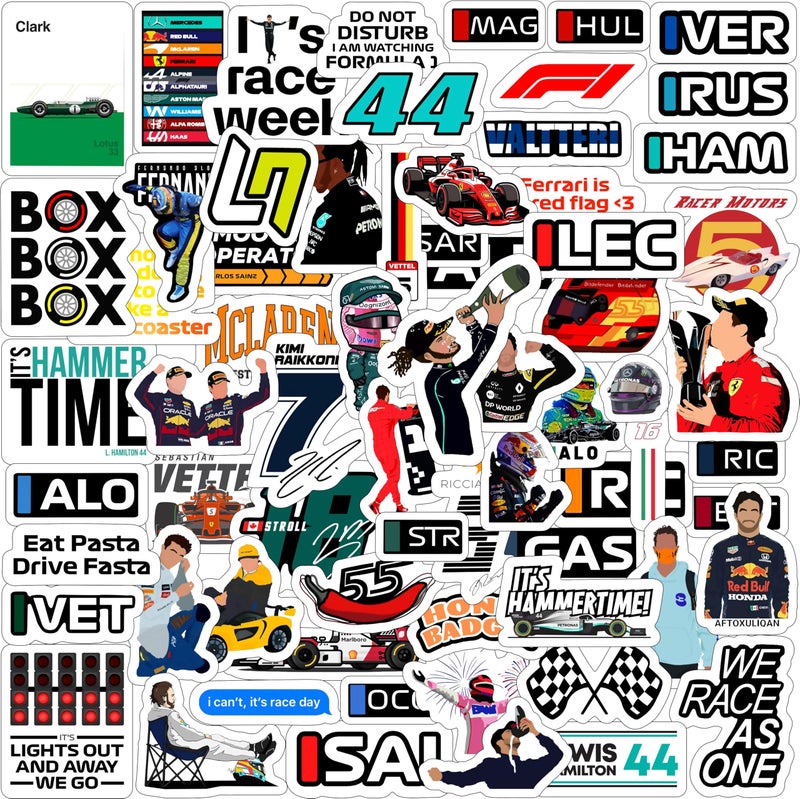 True Flair Trueflair Pack of 68 F1 Vinyl Laptop Stickers, Random Designs, for Laptop, Journal, Bike Helmet, Diary, Guitar, Mobile, Waterproof, Self-Adhesive (F1 - Design 2) - Image 1
