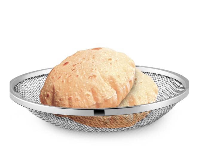 RAGYULA Stainless Steel Mirror Finish Round Roti BasketBreadChapatiNaan TokriServing Basket for Home Hotel Restore 1 Pcs