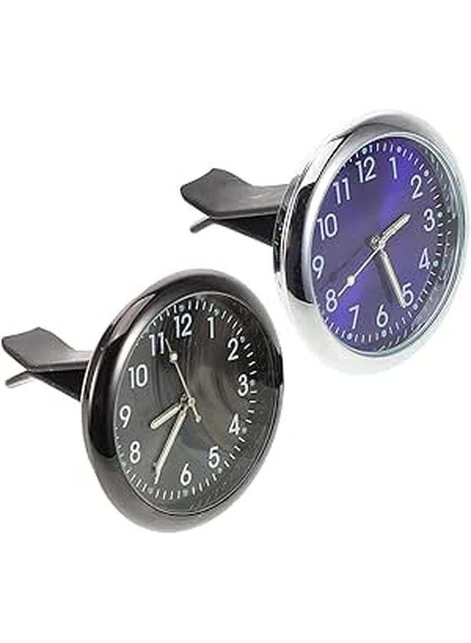 2Pcs Blue Black Analog Dashboard Clock with Night Light Easy Installation for Car Interior - Image 1