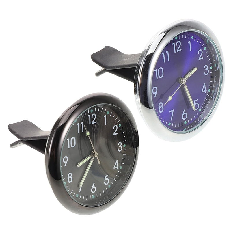 2Pcs Blue Black Analog Dashboard Clock with Night Light Easy Installation for Car Interior - Image 2