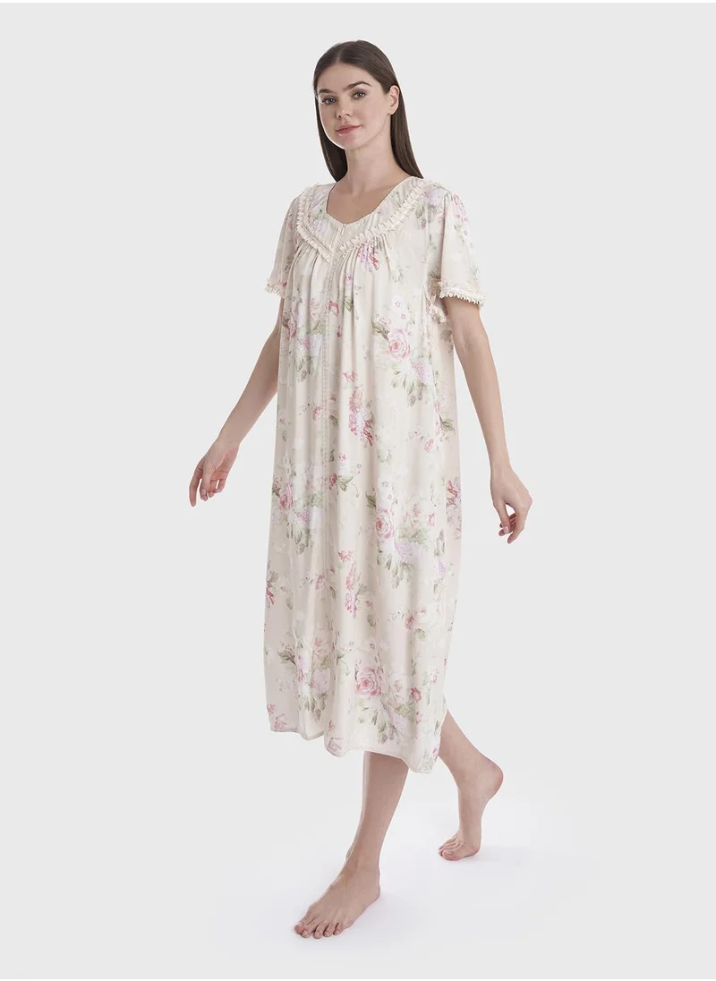 كشخة Rayon Floral Print Mini Nighwear Dress