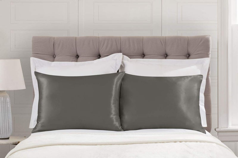 ShopBedding Satin Pillowcase for Hair and Skin Silk Pillowcases 2 Pack  Luxury Satin Pillowcases with Zipper Closure  Satin Pillow Case Cover  Standard Silk Pillowcase for Hair & Skin  Grey  Set of 2 - Image 3