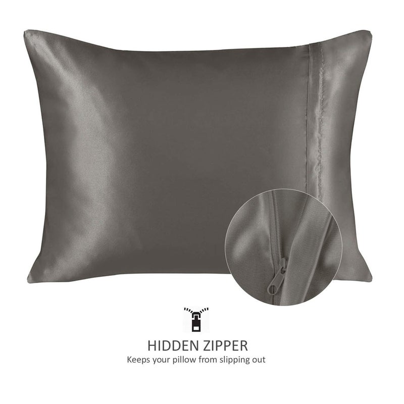 ShopBedding Satin Pillowcase for Hair and Skin Silk Pillowcases 2 Pack  Luxury Satin Pillowcases with Zipper Closure  Satin Pillow Case Cover  Standard Silk Pillowcase for Hair & Skin  Grey  Set of 2 - Image 2