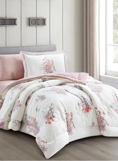 Donetella Bedding Comforter Set Single Size, 4-Pcs Bed Set Fits 120x200 Cms -Printed Bedding Set-All Season- Brushed Microfiber (طقم مفرش سرير فندقي)