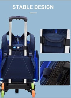 Generic Wheeled Backpack, Children's Shoulder Bag Can Climb Stairs, Reduced weight school bag,Rolling Trolley Bag, With 6 Wheels Elementary School Students Schoolbag Middle School Trolley Bookbag (Blue)  - Image 5
