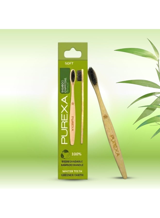 PUREXA Eco-Friendly Oral Care Combo | 1 Bamboo Toothbrush with Activated Charcoal Bristles with 3 Bamboo Tongue Cleaners | Biodegradable Sustainable Oral Hygiene Set - Image 4