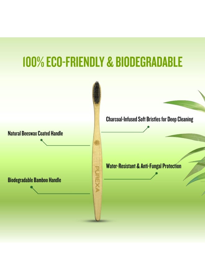 PUREXA Eco-Friendly Oral Care Combo | 1 Bamboo Toothbrush with Activated Charcoal Bristles with 3 Bamboo Tongue Cleaners | Biodegradable Sustainable Oral Hygiene Set - Image 3