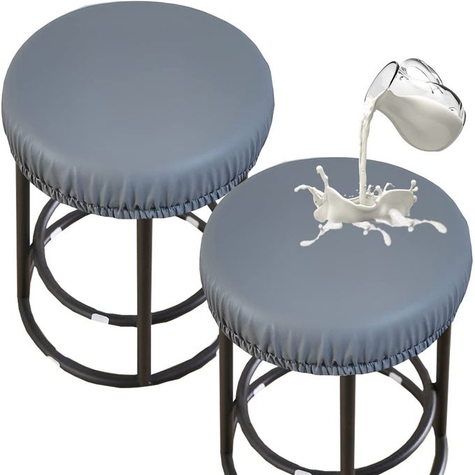 STRETCH PU ROUND BAR STOOL COVERS WATERPROOF SEAT COVERS WASHABLE CUSHION SLIPCOVERS WITH ELASTIC BANDS FOR 1217 INCH CHAIR 2PCS GRAY