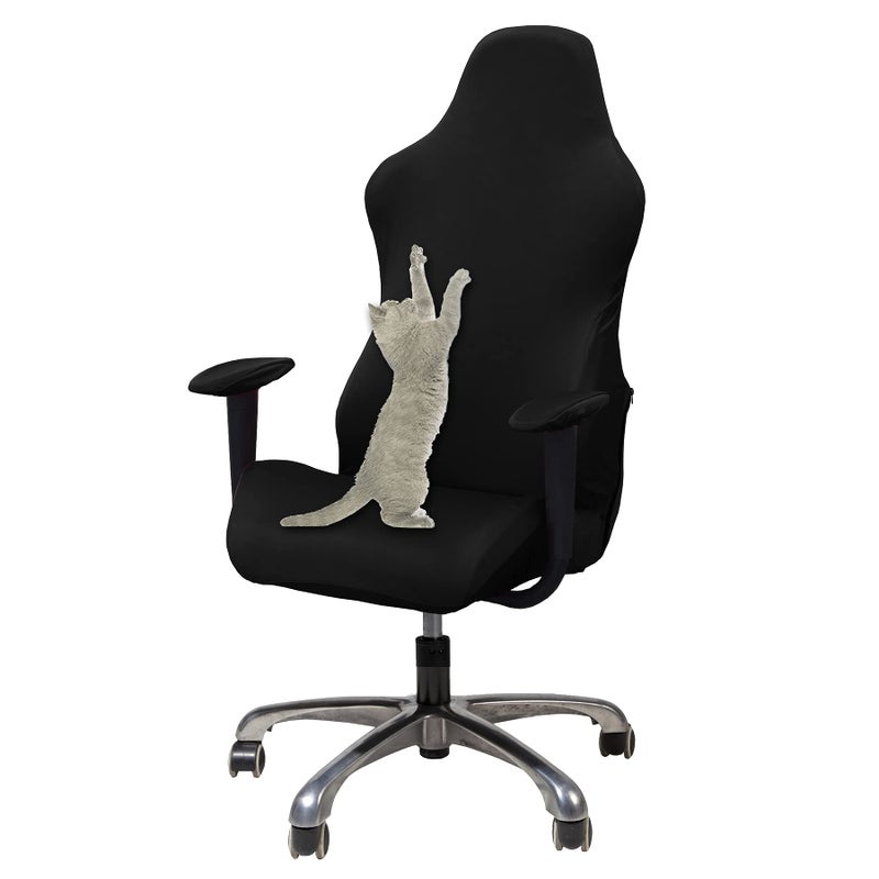 WOMACO Gaming Chair Slipcover Stretch Seat Chair Cover for Leather Computer Reclining Racing Ruffled Gamer Chair Protector (Black, One-Size) - Image 1
