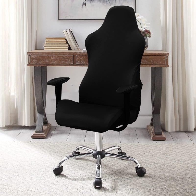 WOMACO Gaming Chair Slipcover Stretch Seat Chair Cover for Leather Computer Reclining Racing Ruffled Gamer Chair Protector (Black, One-Size) - Image 2