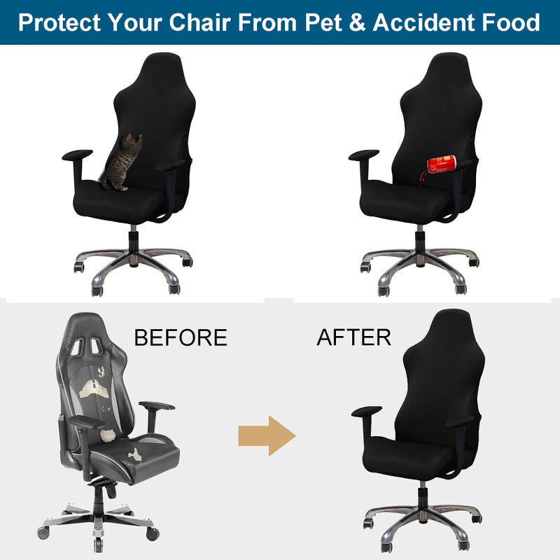 WOMACO Gaming Chair Slipcover Stretch Seat Chair Cover for Leather Computer Reclining Racing Ruffled Gamer Chair Protector (Black, One-Size) - Image 4