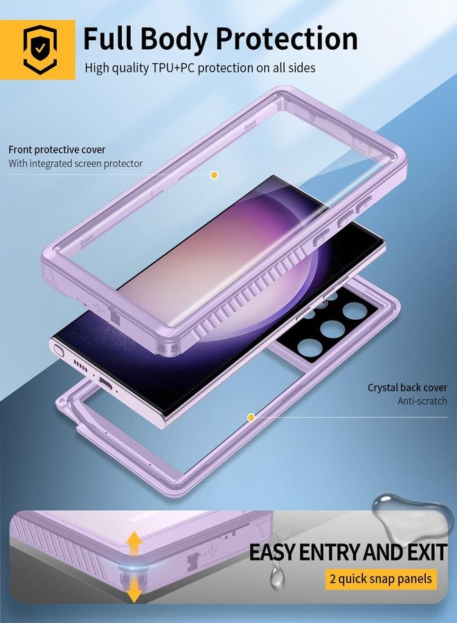 جراب Lanhiem لهاتف Samsung Galaxy S23 Ultra، جراب مقاوم للماء والغبار IP68 مع واقي شاشة مدمج، غطاء هاتف واقٍ كامل الجسم لهاتف Galaxy S23 Ultra 5G مقاس 6.8 بوصة، أرجواني - Image 3