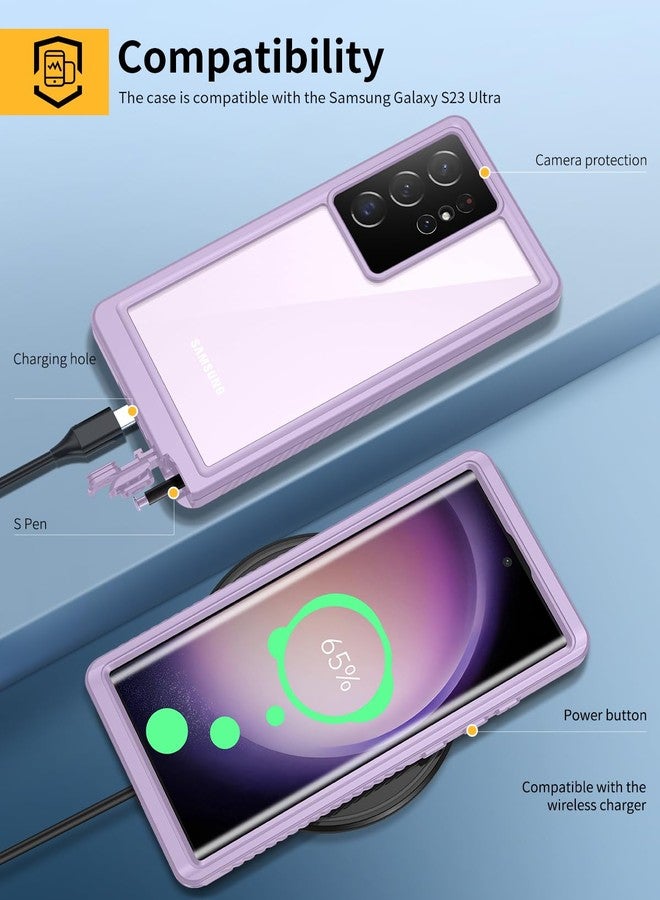 جراب Lanhiem لهاتف Samsung Galaxy S23 Ultra، جراب مقاوم للماء والغبار IP68 مع واقي شاشة مدمج، غطاء هاتف واقٍ كامل الجسم لهاتف Galaxy S23 Ultra 5G مقاس 6.8 بوصة، أرجواني - Image 5