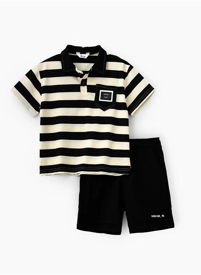 بيبي كلو Trendy Striped Polo & Shorts Set