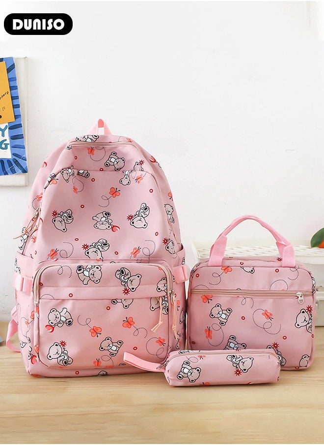 DUNISO 3PCS Kids School Backpack Set Canvas Laptop School Bag Sets for Kids with Lunch Bag,Pencil Box,Large-capacity Bookbag for Girls Boys Back to School Supplies  - Image 3