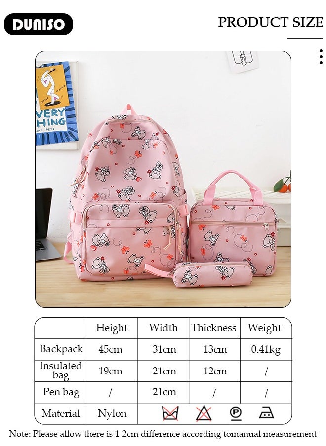 DUNISO 3PCS Kids School Backpack Set Canvas Laptop School Bag Sets for Kids with Lunch Bag,Pencil Box,Large-capacity Bookbag for Girls Boys Back to School Supplies  - Image 4