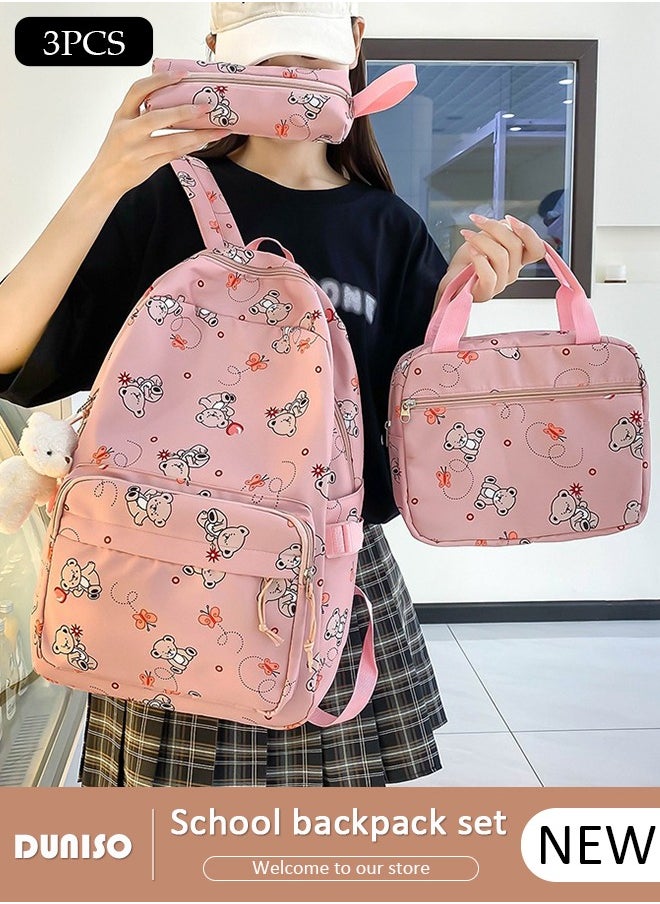 DUNISO 3PCS Kids School Backpack Set Canvas Laptop School Bag Sets for Kids with Lunch Bag,Pencil Box,Large-capacity Bookbag for Girls Boys Back to School Supplies  - Image 1