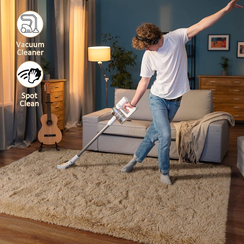 HOMORE Light Tan Rugs for Living Room, Shag Rug 5x7 Fluffy Area Rug for Bedroom, Modern Non Slip Carpet for Liivng Room, Cute Rugs and Carpets for Kids Nursery Home Dorm Decor - Image 4