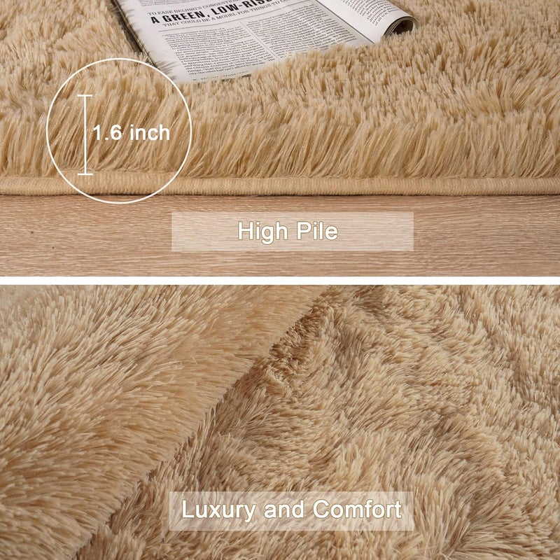 HOMORE Light Tan Rugs for Living Room, Shag Rug 5x7 Fluffy Area Rug for Bedroom, Modern Non Slip Carpet for Liivng Room, Cute Rugs and Carpets for Kids Nursery Home Dorm Decor - Image 5