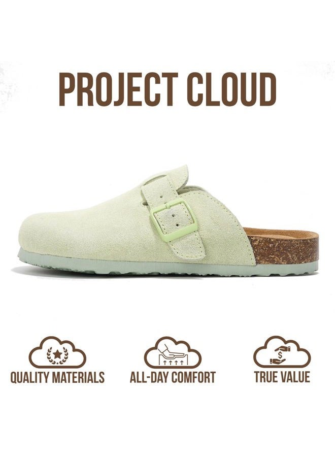 Project Cloud 100% Genuine Leather Footbed Clogs for Women - Memory Foam Arch Support Slippers for Women - Trendy Slip-ons Women's Mules & Clogs Sandals, Sage Suede, 10 - Image 4