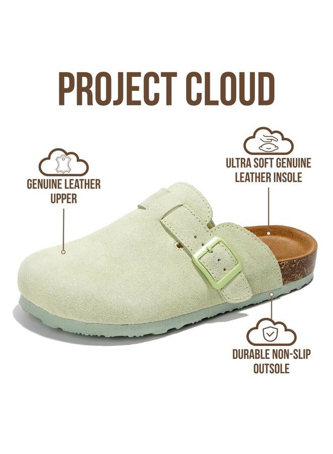 Project Cloud 100% Genuine Leather Footbed Clogs for Women - Memory Foam Arch Support Slippers for Women - Trendy Slip-ons Women's Mules & Clogs Sandals, Sage Suede, 10 - Image 3