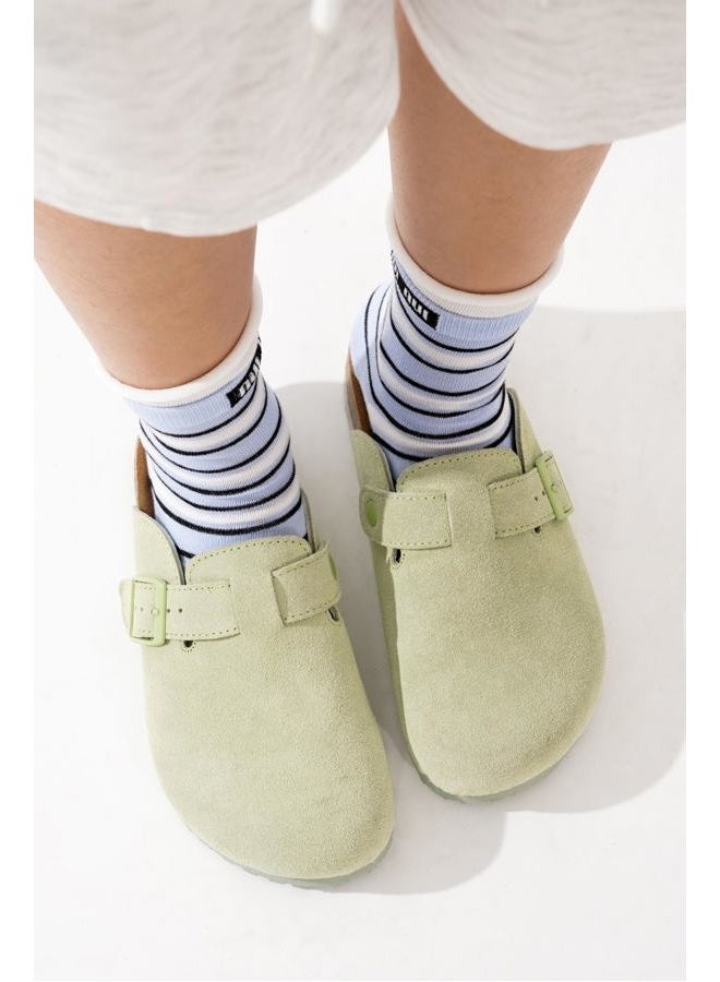 Project Cloud 100% Genuine Leather Footbed Clogs for Women - Memory Foam Arch Support Slippers for Women - Trendy Slip-ons Women's Mules & Clogs Sandals, Sage Suede, 10 - Image 2
