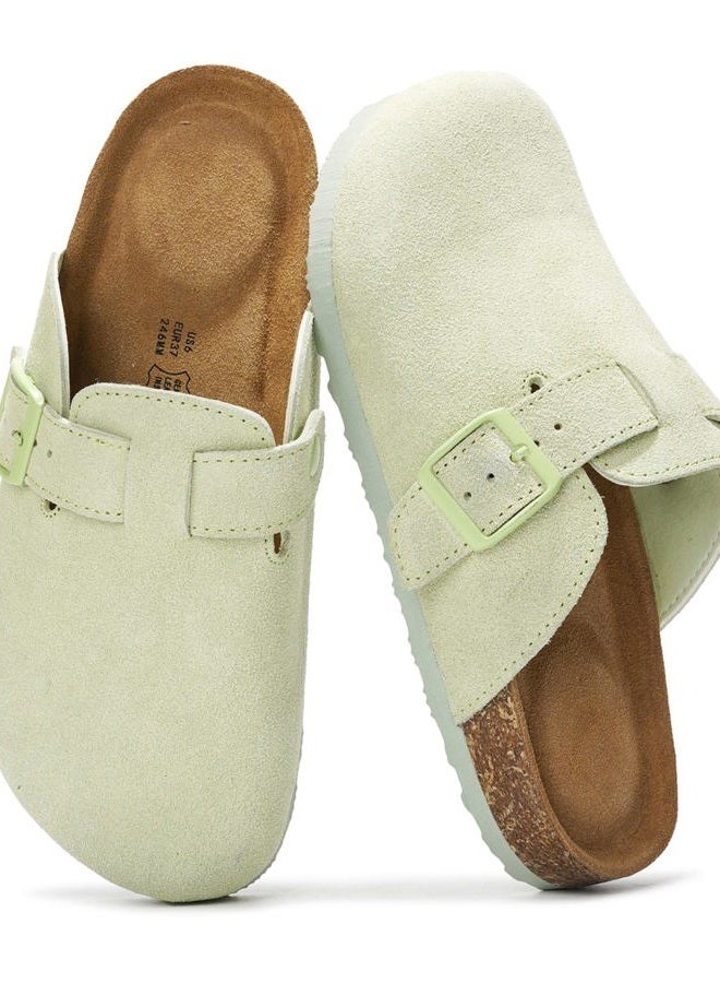 Project Cloud 100% Genuine Leather Footbed Clogs for Women - Memory Foam Arch Support Slippers for Women - Trendy Slip-ons Women's Mules & Clogs Sandals, Sage Suede, 10 - Image 1