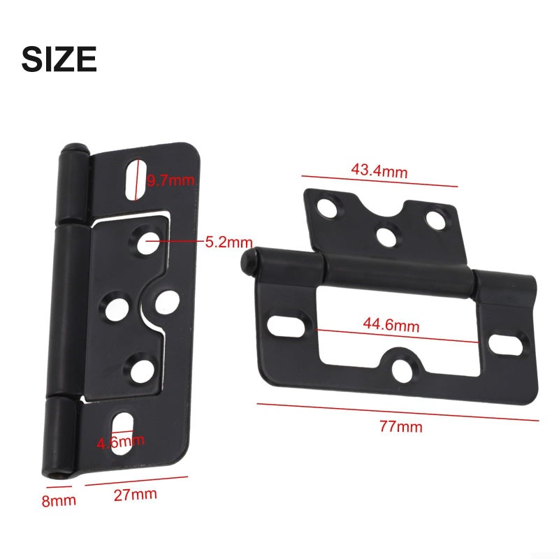 Flush Door Hinges 77mm x 35mm Iron Smooth Closing Quiet Cabinet Wardrobe Louvre Black - Image 4