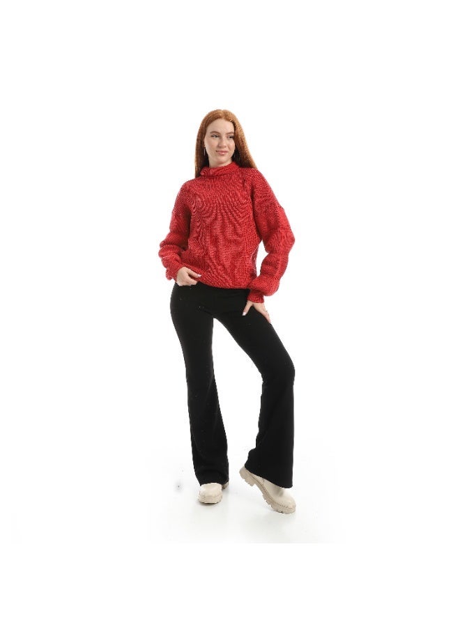 Caesar Women's plain wool sweater with a high neck and wide sleeves - Image 4