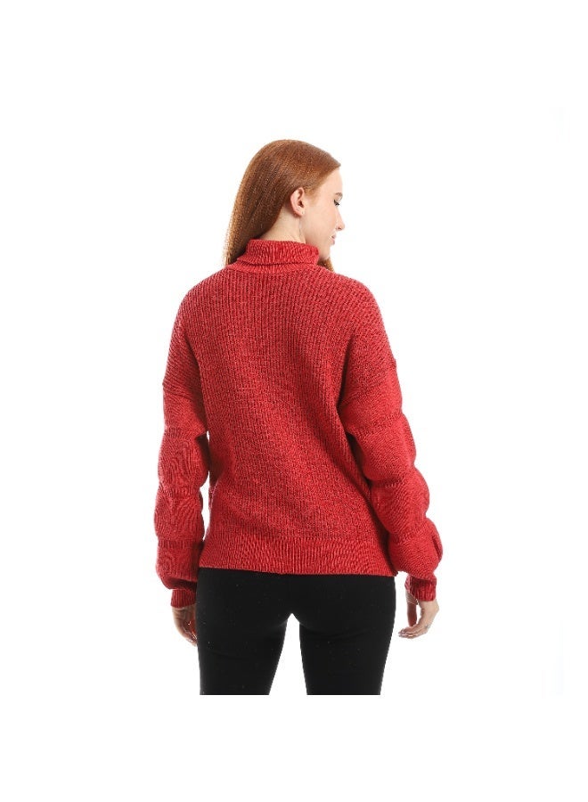 Caesar Women's plain wool sweater with a high neck and wide sleeves - Image 3