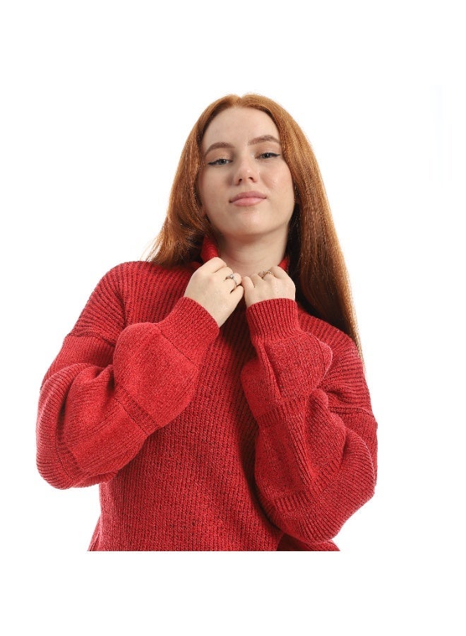 Caesar Women's plain wool sweater with a high neck and wide sleeves - Image 5