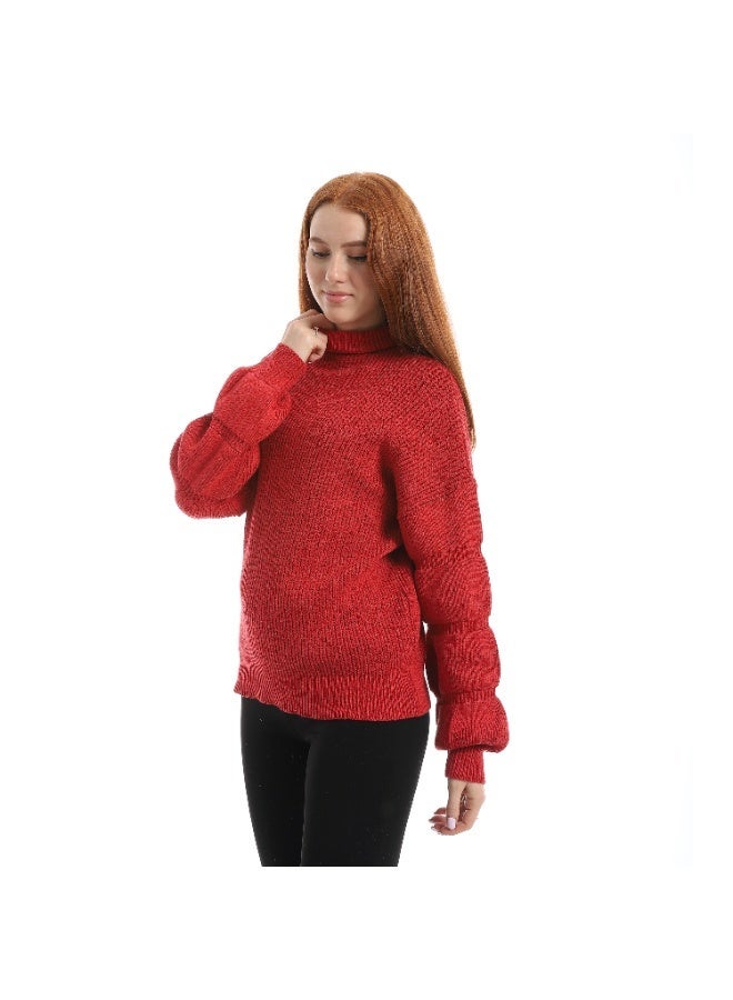 Caesar Women's plain wool sweater with a high neck and wide sleeves - Image 2