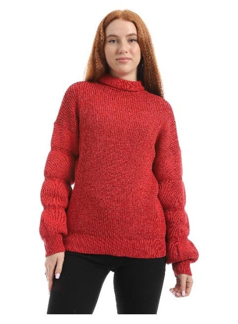 Women's plain wool sweater with a high neck and wide sleeves