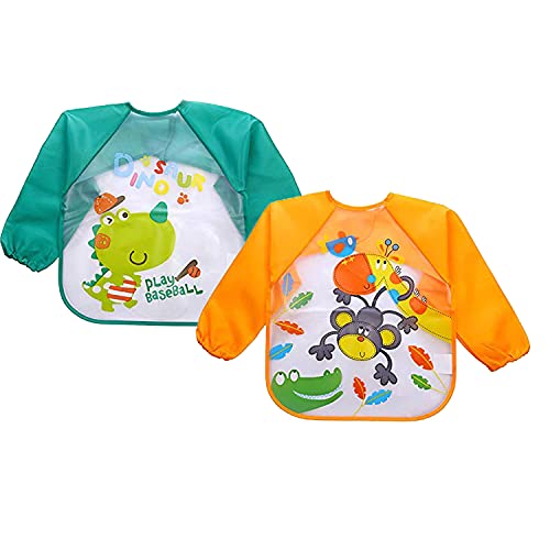 DOMENICO Baby Silicon Bib/Apron for Feeding Infants and Toddlers with Detachable Food Catcher, Waterproof (Random Colours And Prints) (Pack of 2) - Image 1