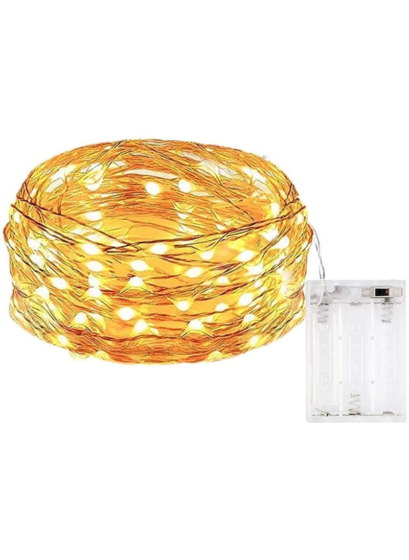 Generic 100 LED String Lights for Indoor Outdoor Use Festive Lights Battery Operated Fairy Twinkle Lights for Trees Room Bedroom Wedding Birthday Eid Diwali New Year Warm White Clear Wire (10M)  - Image 1