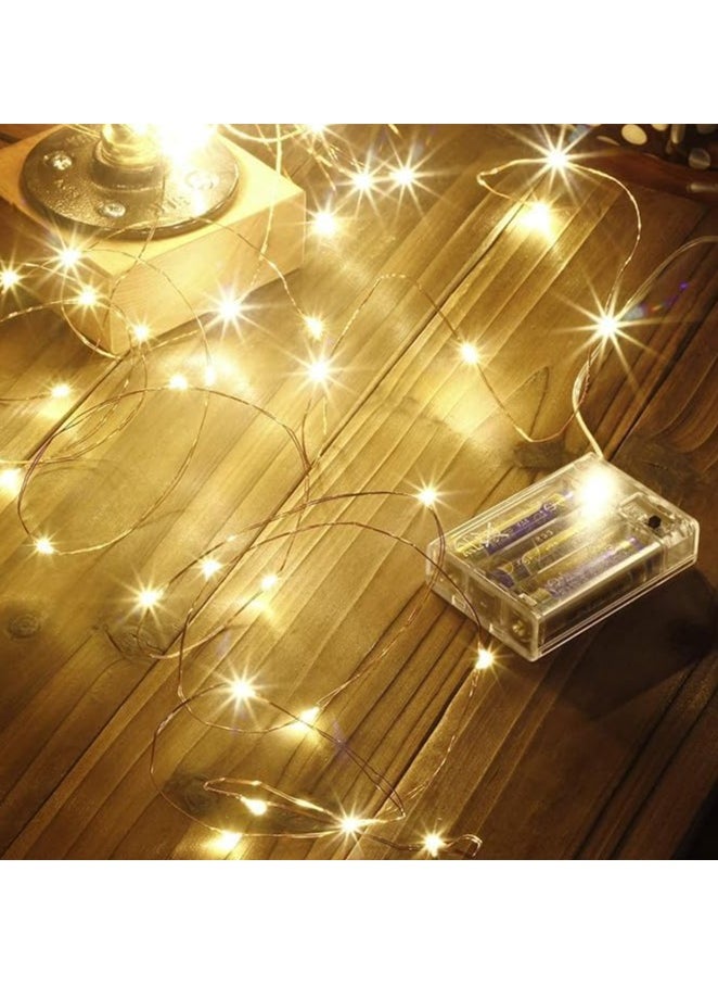 Generic 100 LED String Lights for Indoor Outdoor Use Festive Lights Battery Operated Fairy Twinkle Lights for Trees Room Bedroom Wedding Birthday Eid Diwali New Year Warm White Clear Wire (10M)  - Image 3