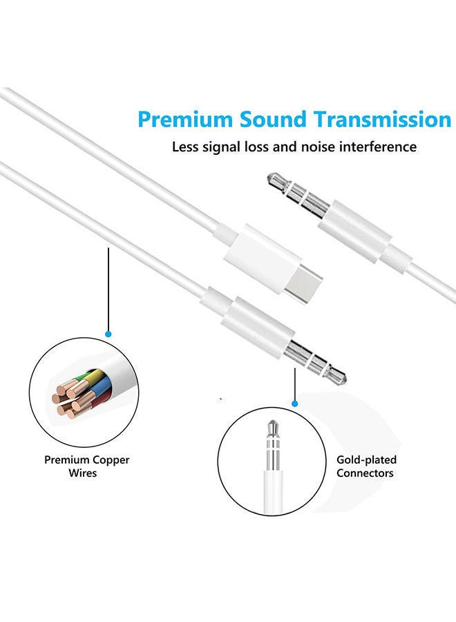 NIBEMINENT 2-In-1 Aux Audio Type-C Cable 1meter White - Image 3