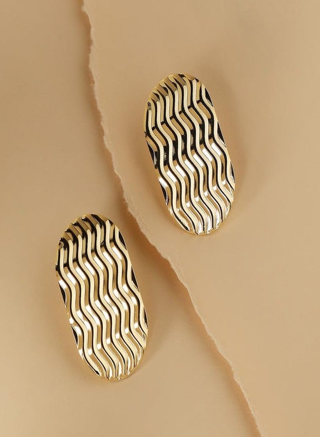 SOHI Women's Zig-Zag Circular Stud Earrings For Casual Wear | Gold Colour | Alloy Material | Push Pin Closure | Metallic Earrings | Fashion Stud Earrings For Woman & Girls - Image 2