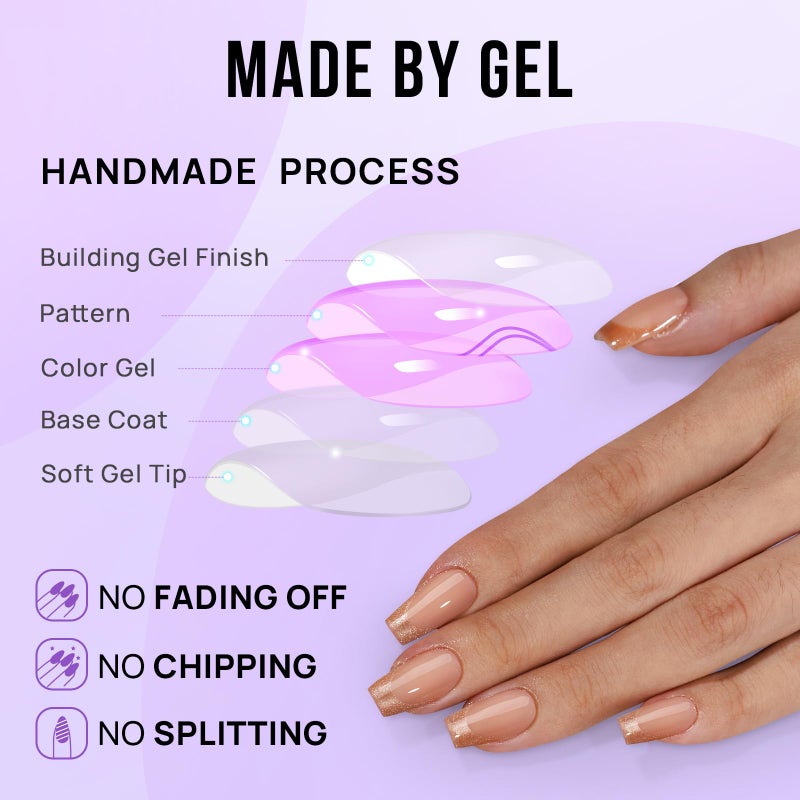 BTArtbox Press on Nails Coffin - Gold Rose French Tips Press On Nails Short for Women, Cat Eye Nail Tips, Glitter Fake Nails with Glue, Glue On Nails in 16 Sizes - 32 Nail Kit, Gold Dust - Image 5