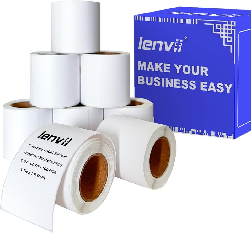 LENVII 40x70mm (1.57"x2.76") Thermal Labels 800 Sheets - 8 Rolls × 100 Labels, 3-Proof (Water/Oil/Scratch) Multi-Use Adhesive Stickers for Address/Barcode/FNSKU Tags -Home/Office/Product/Gift Labeling - Image 1