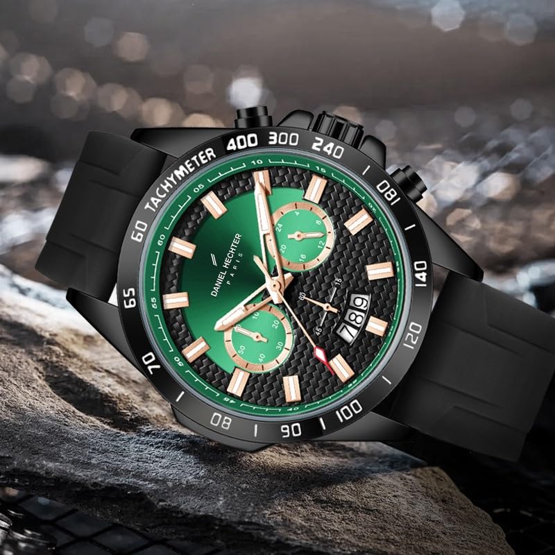 Daniel Hechter Paris Pantheon Collection Pantheon Collection Unique Multifunctional Watch for Men with Textured Round Dial Silicon Strap & Date Indicator-DHM1010 - Image 4