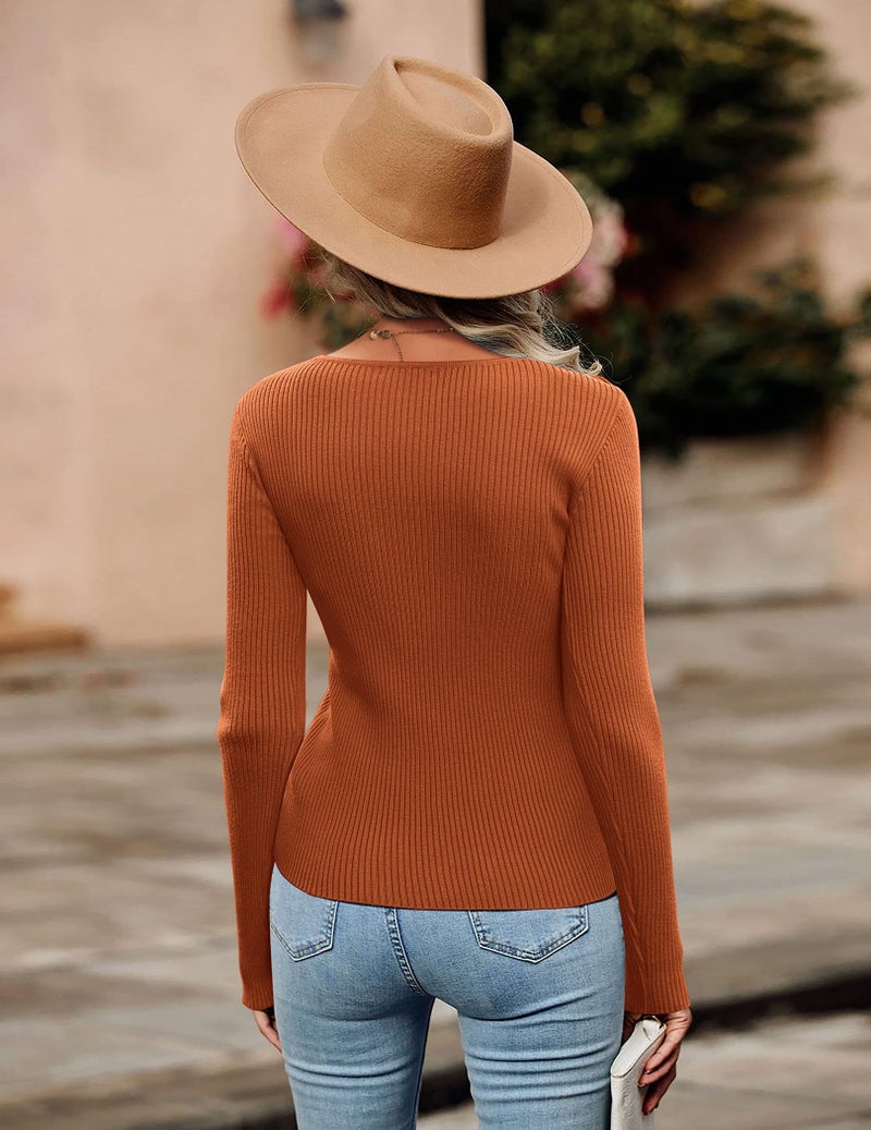 Zeagoo Sweaters for Women 2026 Knit Trendy Long Sleeve Lightweight Slim Fit Pullover Cutout Tops Caramel Large - Image 3