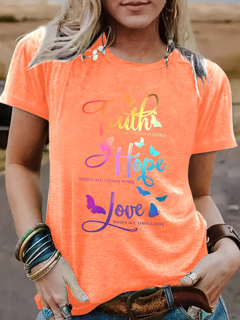 Independent Station Europe And America Faith Hope Love Crewneck Loose Short-Sleeved Plus Size T-Shirt - Image 3