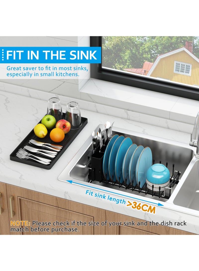 Sink Dish Drying Rack - Expandable Small Dish Rack Over Sink with Silicone Drying Tray, in Sink Dish Drainer for Kitchen Counter with Cutlery Holder, Drying Rack Fit for 35.5-48CM Kitchen Sink - Image 4