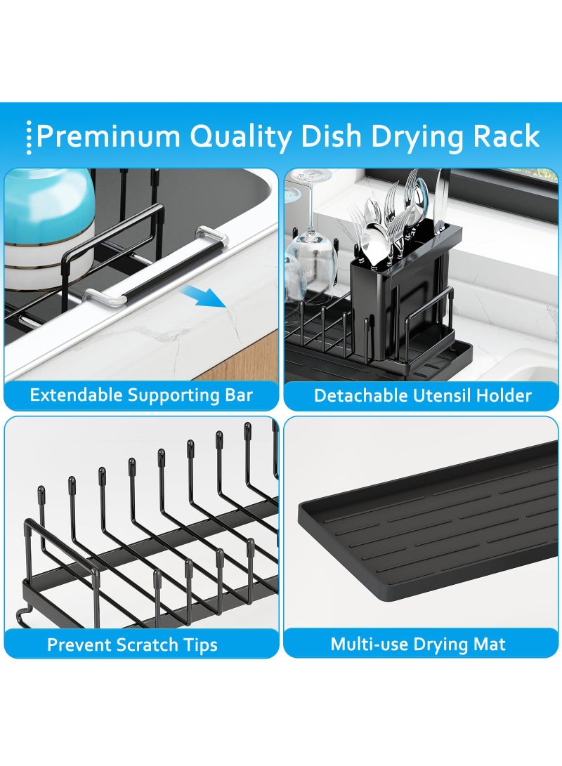 Sink Dish Drying Rack - Expandable Small Dish Rack Over Sink with Silicone Drying Tray, in Sink Dish Drainer for Kitchen Counter with Cutlery Holder, Drying Rack Fit for 35.5-48CM Kitchen Sink - Image 5