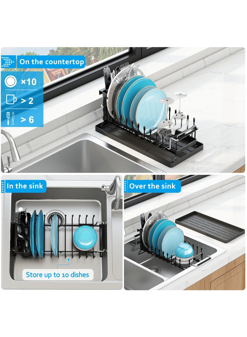 Sink Dish Drying Rack - Expandable Small Dish Rack Over Sink with Silicone Drying Tray, in Sink Dish Drainer for Kitchen Counter with Cutlery Holder, Drying Rack Fit for 35.5-48CM Kitchen Sink - Image 2