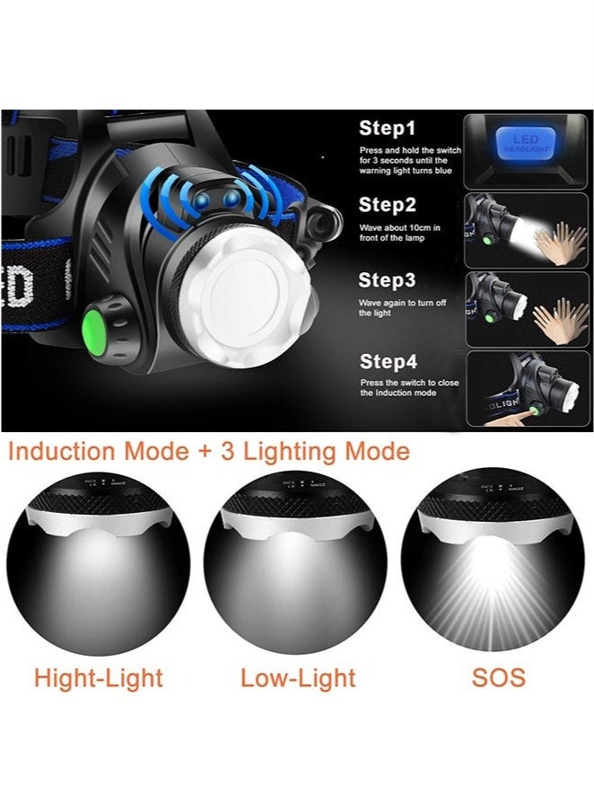 Super Bright Headlamp, USB Rechargeable Led Head Lamp, IPX4 Zoomable Waterproof Headlight with 3 Modes and Adjustable Headband for Camping, Hiking, Outdoors, Hunting, Running - Image 3